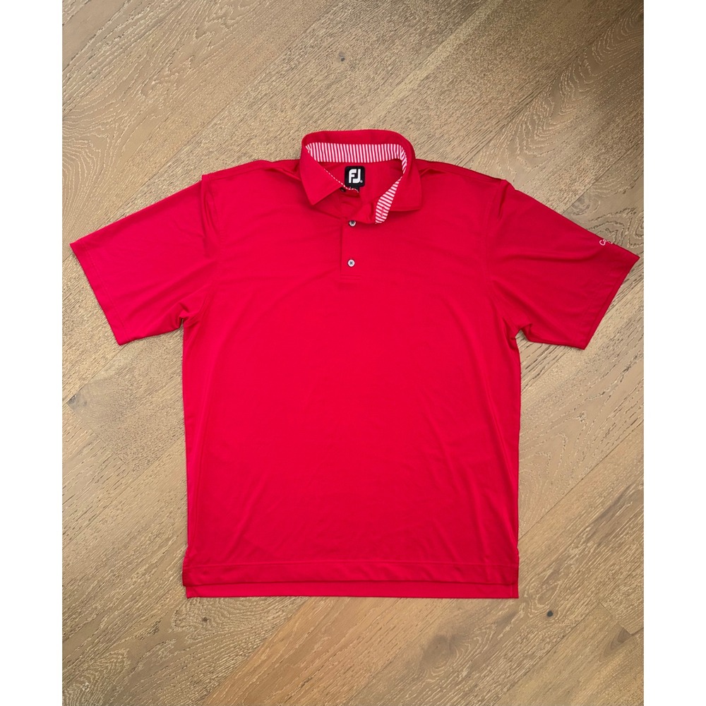 FootJoy Mens XL Red Performance Golf Polo Shirt Conditt Cup Striped Collar FJ